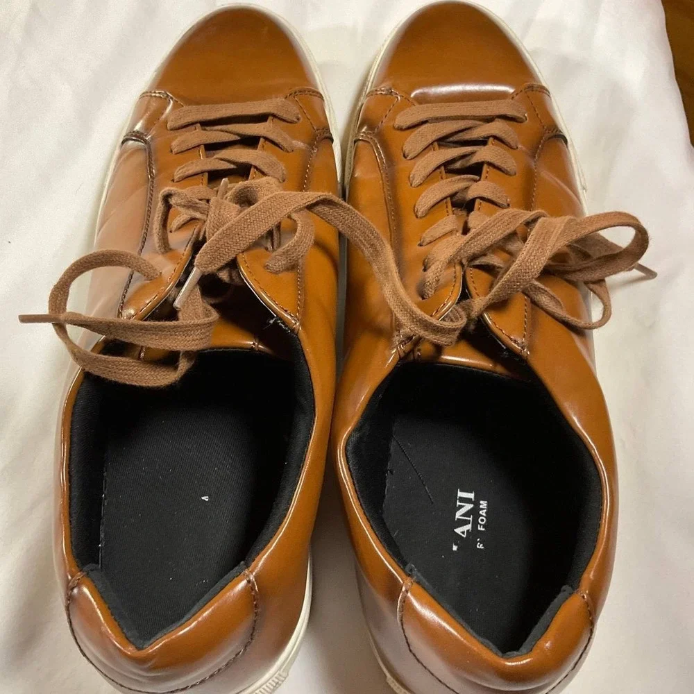 Alfani Mens Grayson Memory Foam Lace-Up Sneakers Tan Size‎ 12M Faux Leather